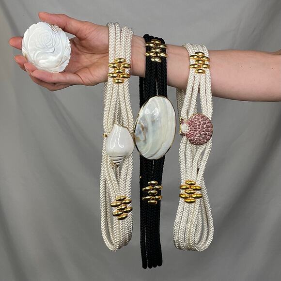 Vintage seashell shell buckle stretch rope belt three belts gold interchangeable - Picture 11 of 11